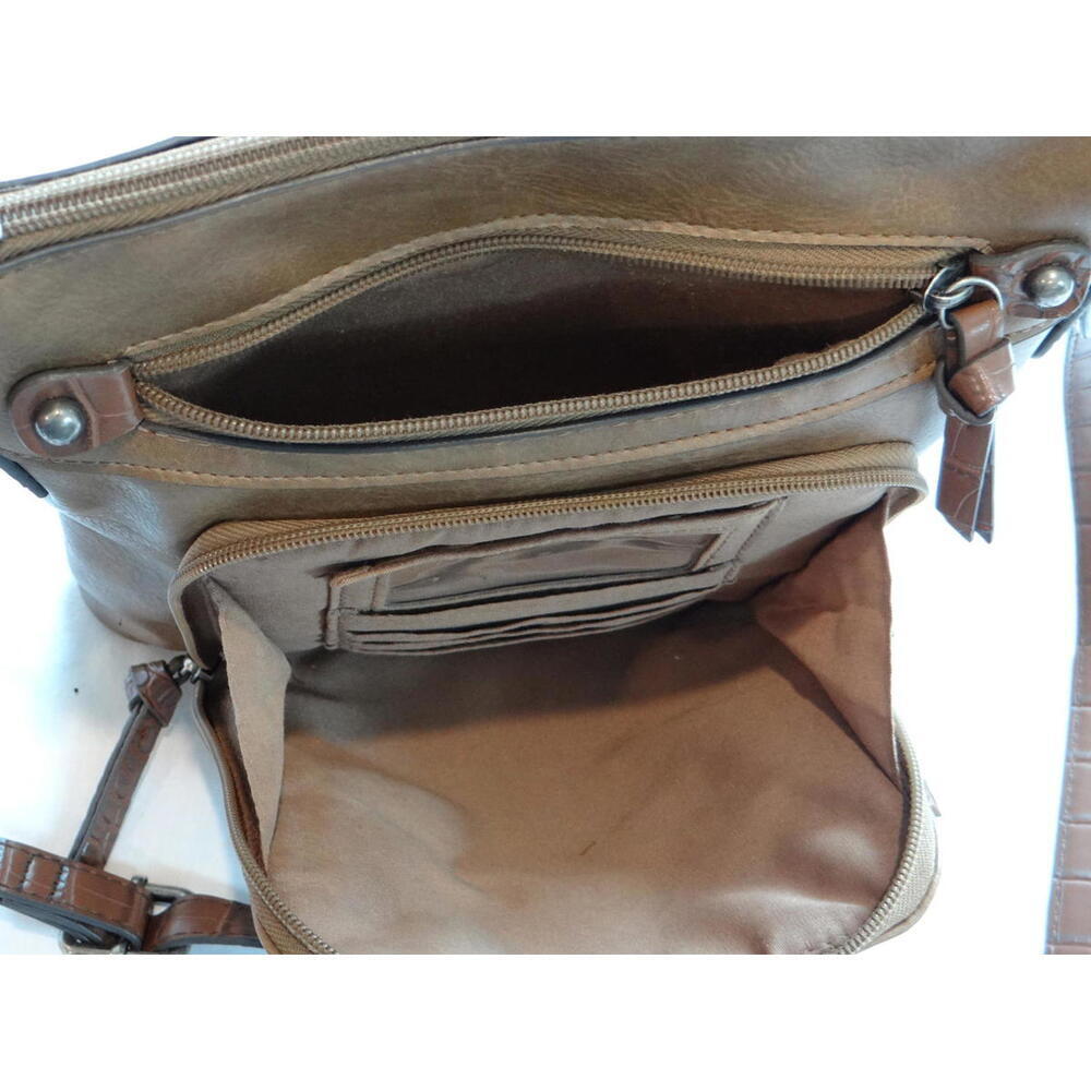 Brown Leather Women's Crossbody Bag with Multiple Zippered‎ Compartments - Picture 6 of 8